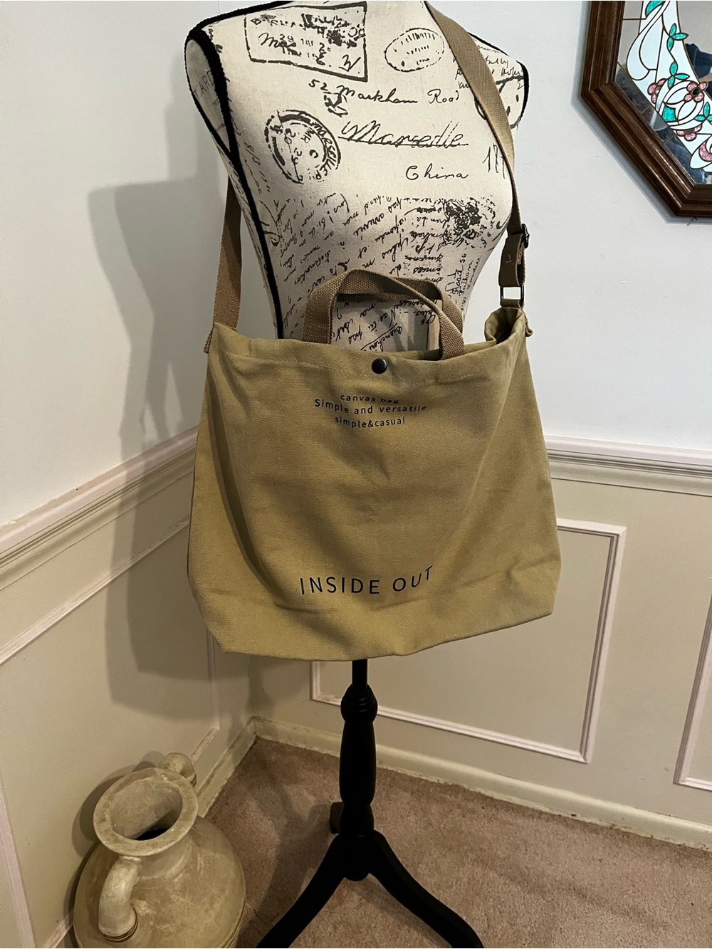 Canvas 'INSIDE OUT' Tote Bag in Khaki